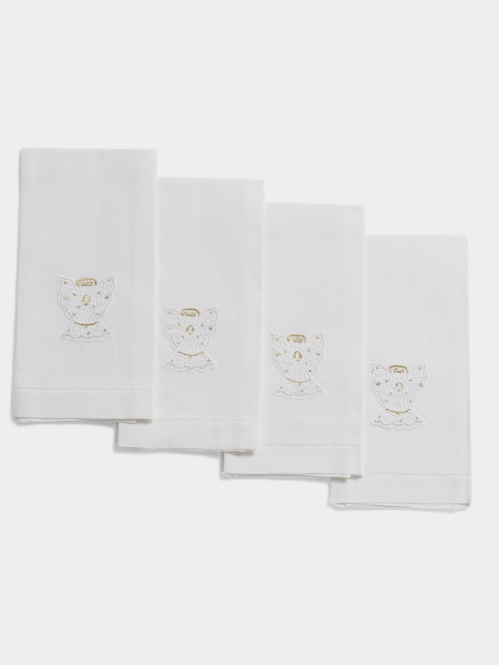 Henry Handwork Set of 4 Angel Hand Towels Hand Embroidered Holiday Christmas